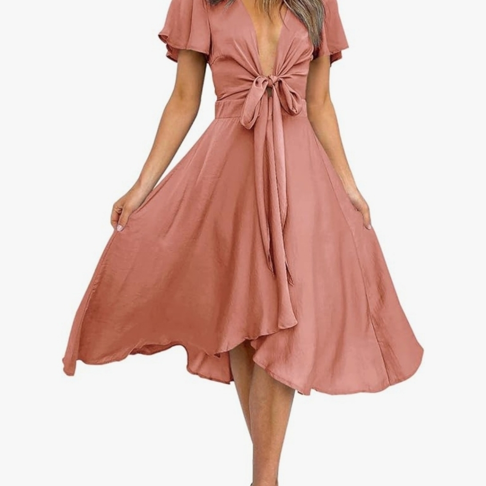 Tie-Front Midi Dress in Dusty Rose
